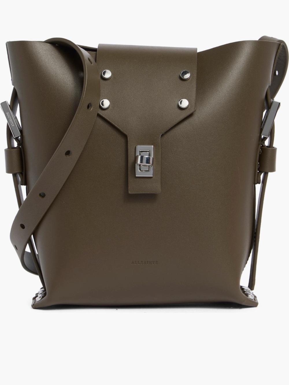 All Saints Olive Green Leather Crossbody Bag